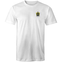 Load image into Gallery viewer, SILVER ON RED T-SHIRT (BADGE)