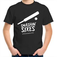 Load image into Gallery viewer, SMASHIN’ SIXES - BUSHFIRE APPEAL KIDS YOUTH T-SHIRT (REVERSE)